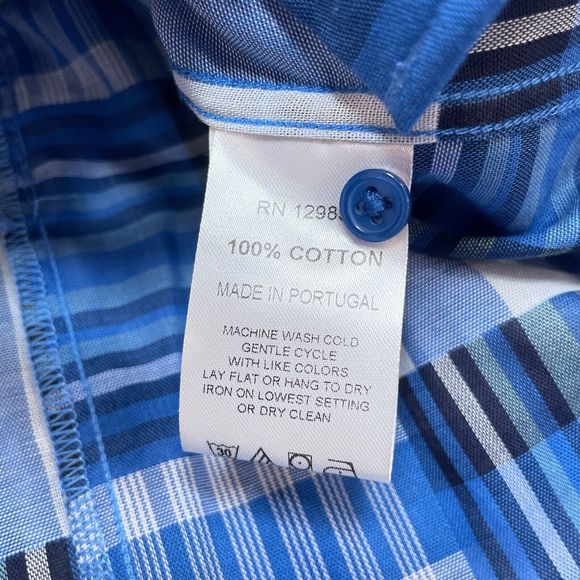 Rochelle Behrens The Shirt‎ Size Small Blue Plaid Button Front Patchwork Ruffle - Picture 9 of 12